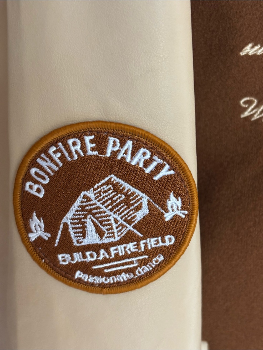 Aelfric Eden Towel Embroidery Varsity Jacket Brown Cream Oversized L - Picture 8 of 15